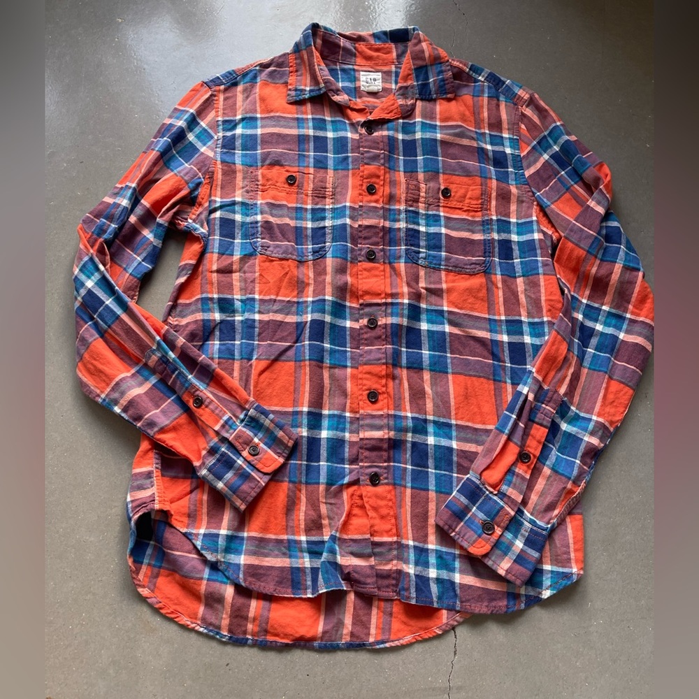 Gap Orange & Blue Flannel